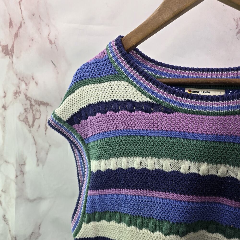 Marine Layer Sweater Womens Large Purple Blue White Striped Cotton Rory - Picture 2 of 10